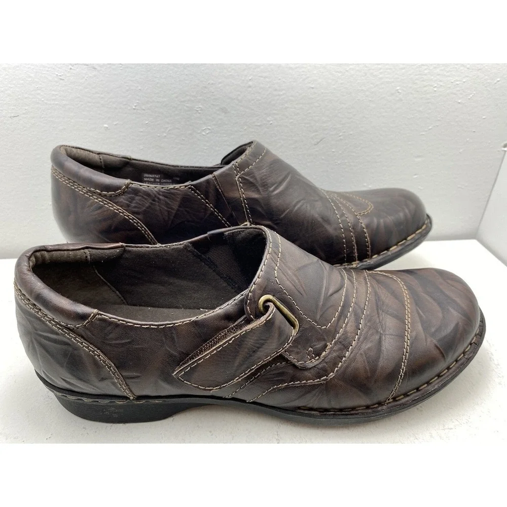 Clarks Bendables Loafers Brown Embossed Leather Flats Womens 10 M 26068747